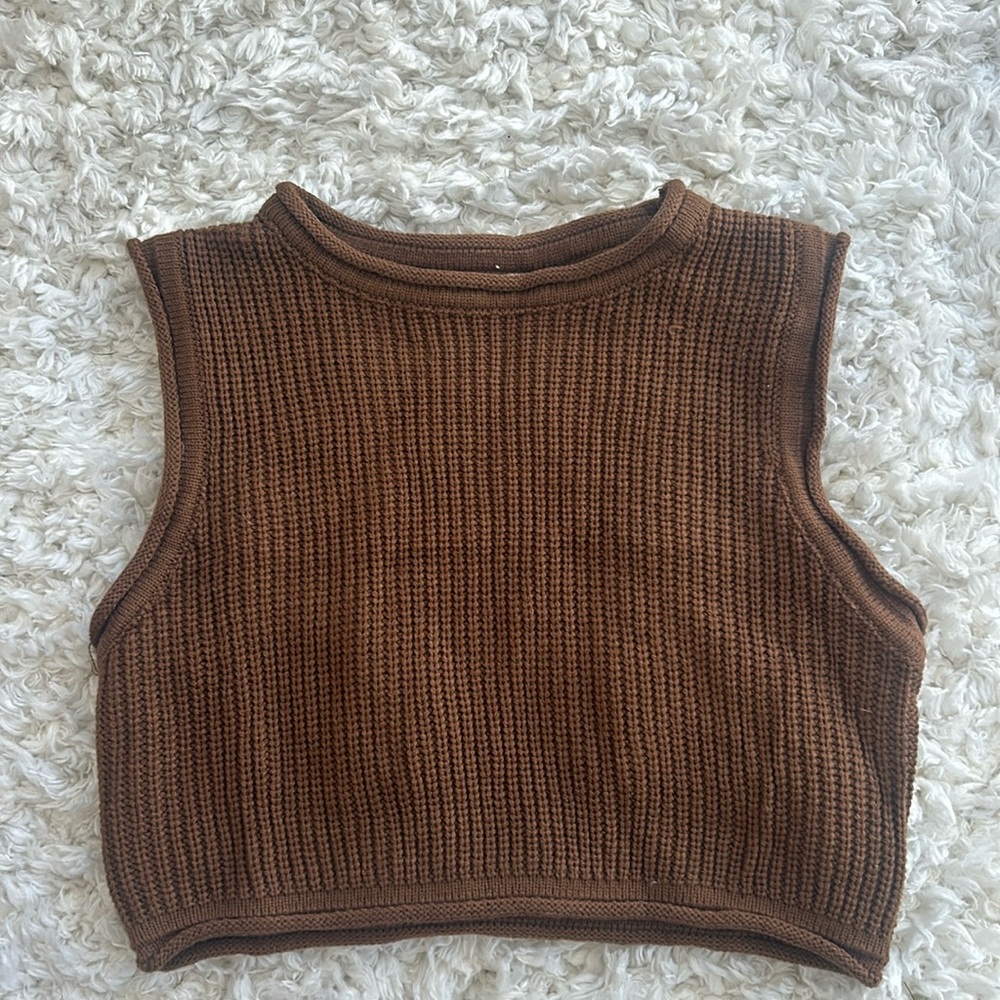 12th Tribe Brown Knit Cropped Tank Top